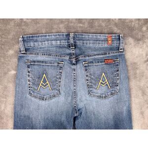 7 For All Mankind A Pocket Bootcut Jeans Womens Size 27 Medium Wash Raw Hem Y2K